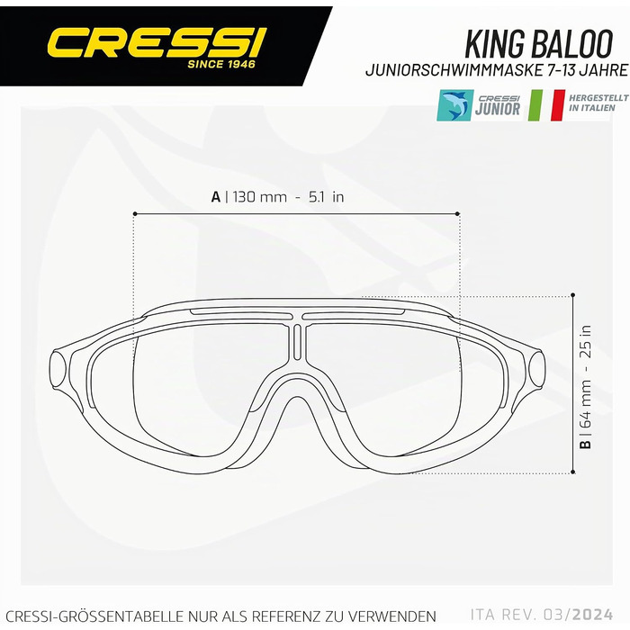 Маска для плавання та снорклінгу Cressi Baloo King для дітей, антизапітніюча, захист від UV-променів, регульована (Lilla/White)