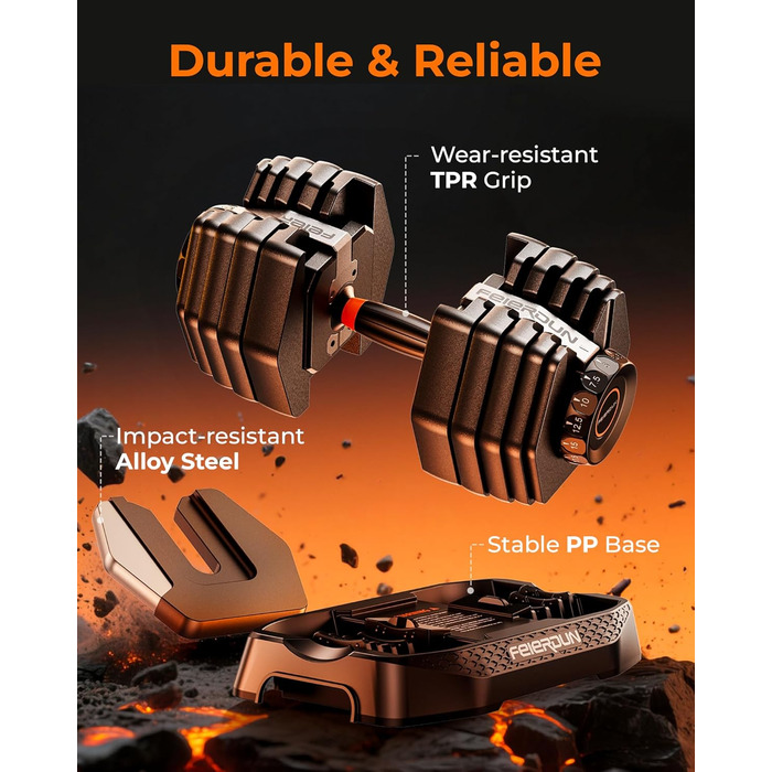 Набір гантелей FEIERDUN регульовані, 2.3 - 24 кг, 15 в 1, з антиковзними ручками та піддоном, для дому, фітнесу та силових тренувань, унісекс