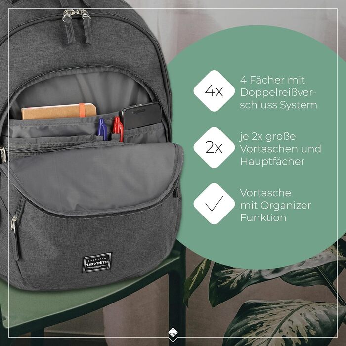Рюкзак Travelite для ручної поклажі, 15,6'' для ноутбука, міський, 22 л, багато відділень