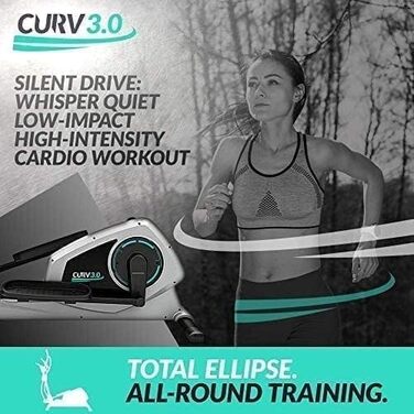 Еліптичний тренажер Bluefin Fitness CURV 3.0 | Кардіотренування вдома | LCD дисплей, Bluetooth, додаток | Чорний та сірий сріблястий