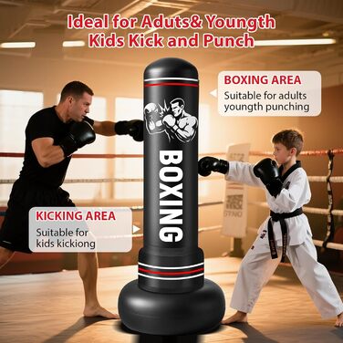 Надувний боксерський мішок Qoosea 190 см з рукавичками для дорослих та підлітків. Ідеально для карате, кікбоксингу, Taekwondo, MMA