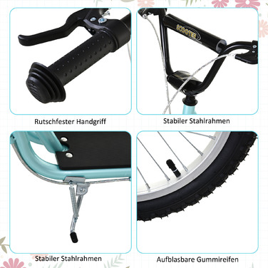 Дитячий самокат HOMCOM Скутер Складаний Kick Scooter з пневматичною шиною та ручним гальмом, Міський самокат, пригоди для дітей від 5 років, 16 дюймів | Аосом