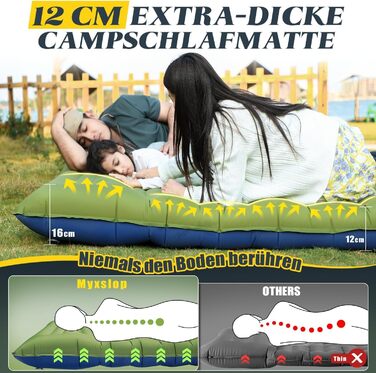 Каремат туристичний Yuzonc Double, самонадувний, з насосом, зелено-блакитний