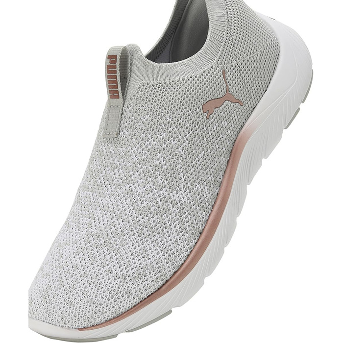 Жіночі кросівки Puma Softride Remi Slip-on Knit — вузкові бігові кеди для вулиці, сірі з білим та рожевим золотом, розмір 39 EU
