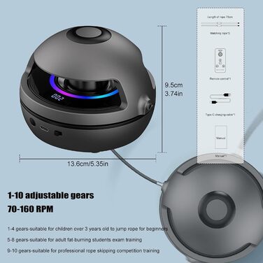 Електронна скакалка Smart з Bluetooth, LED-лічильником та дистанційним керуванням, налаштовувана швидкість 1-10, для декількох користувачів