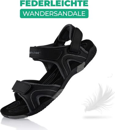 Трекінгові сандалії Fusskleidung для жінок та чоловіків, літні похідні взуття з міцною протекторною підошвою, чорні, розмір 38 EU