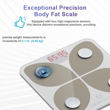 Ваги підлогові Healthkeep з Bluetooth, імпедансний аналізатор, 13 показників тіла, для Android та iOS, до 180 кг, 28×28 см