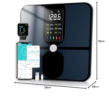 Електрична вага для вимірювання жиру та м'язової маси CHWARES. Цифрова вага з аналізом складу тіла, великий дисплей, 15 показників, до 180 кг, чорний колір