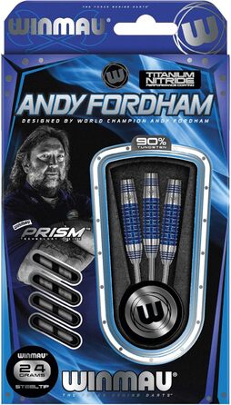 Професійні дротики WINMAU Andy Fordham, 24 г, вольфрамові, сталевий наконечник, набір з оперенням та держателями, спеціальна серія