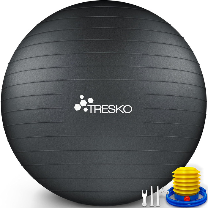 Гімнастичний м'яч TRESKO 75 см, антрацит, BPA-free, з насосом, для фітнесу, йоги, пілатесу, вагітних, до 300 кг