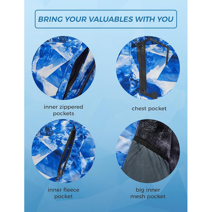Чоловіча гірськолижна куртка Wantdo з флісовою підкладкою, водонепроникна та дихаюча, блакитна з гірським малюнком