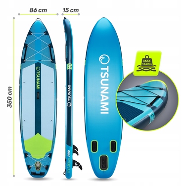 Надувна SUP-дошка Tsunami багатоколірна, 350 см, однокамерна, з веслом