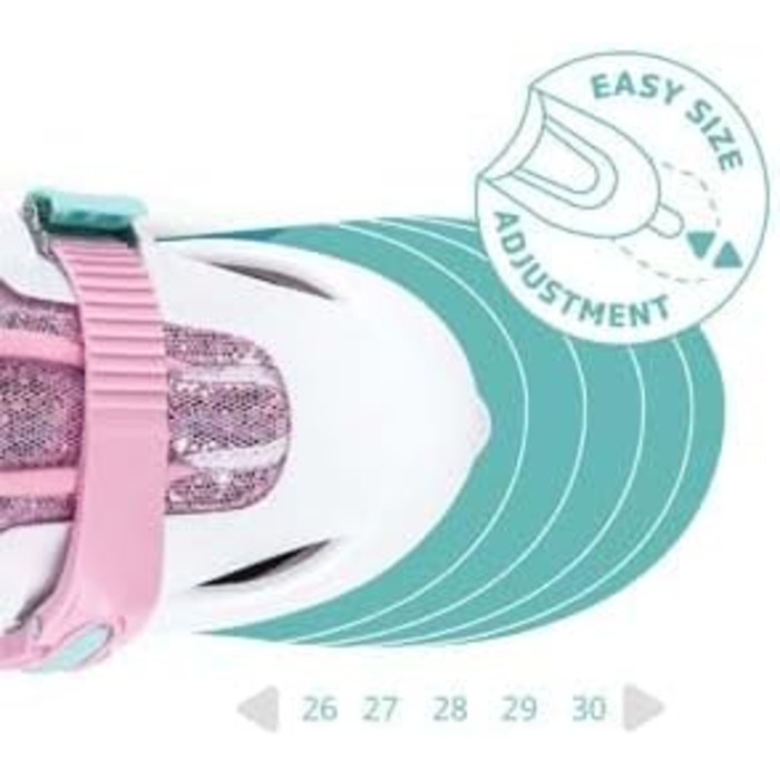 Роликові ковзани Cariboo для дітей, інлайнери для початківців, регульовані, 2 розміри, з навчальними колесами, рожеві, балетки (XS (26-30), рожево-м'ятні)