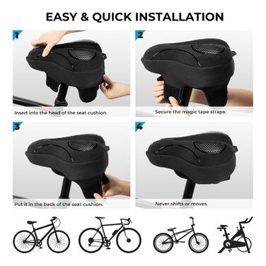 Накидка на сидіння велосипедного крісла YOUNGDO, ергономічна гелева підкладка, м'яка та комфортна, з дощовим захистом, для жінок та чоловіків (Чорний, Широкий)