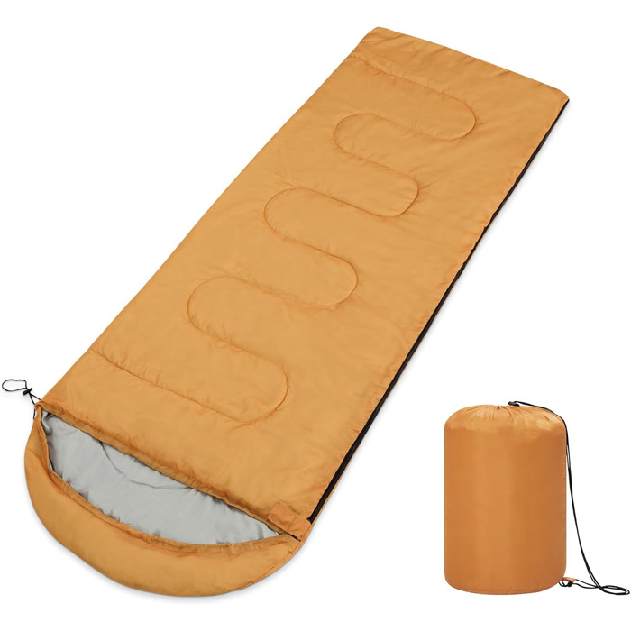 Спальний мішок Paco Home для дорослих та дітей. Дихаючий, водонепроникний, для кемпінгу та подорожей. Оранжевий, 220x70x4 см