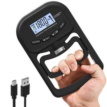 Електронний динамометр для вимірювання сили хвата Griffkrafttrainer, 180 кг, LCD-дисплей, регульований хват, чорний