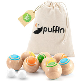Набір для гри в бочче Puffin з дерев'яними кулями, для дорослих, для вулиці, парк, сад, пляж