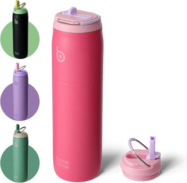 Термос пляшка bottlebottle 946 мл з нержавіючої сталі з трубочкою та ручкою, подвійні стінки, для спорту, подорожей, фітнесу, рожевий, BPA-free
