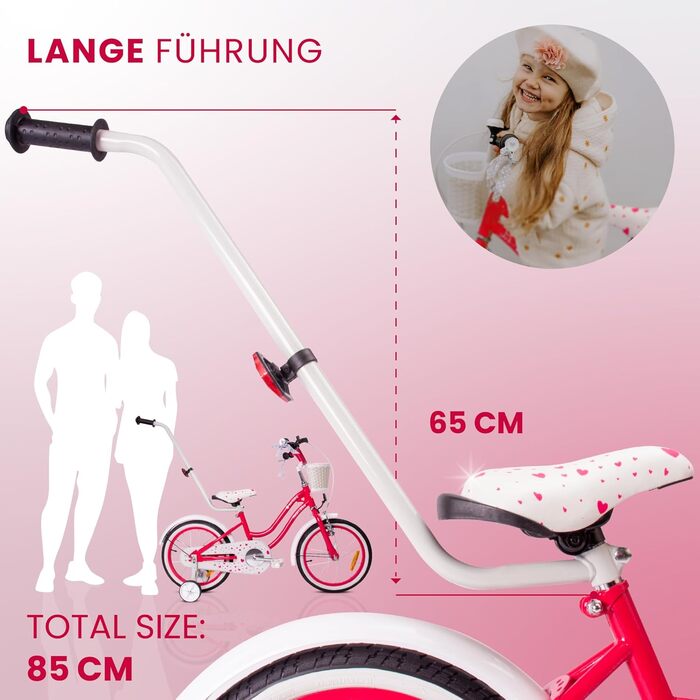 Дитяче велосипед Sun Baby Heart Bike 12/14/16 дюймів, знімний ручка-штовхач, для дівчаток 2-6 років (полуниця, 16 дюймів)