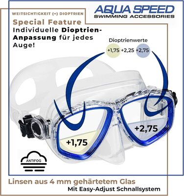 Плавальна маска Aqua Speed OPTIC PRO 11 з корекцією зору – оптичні та звичайні лінзи для підводного плавання