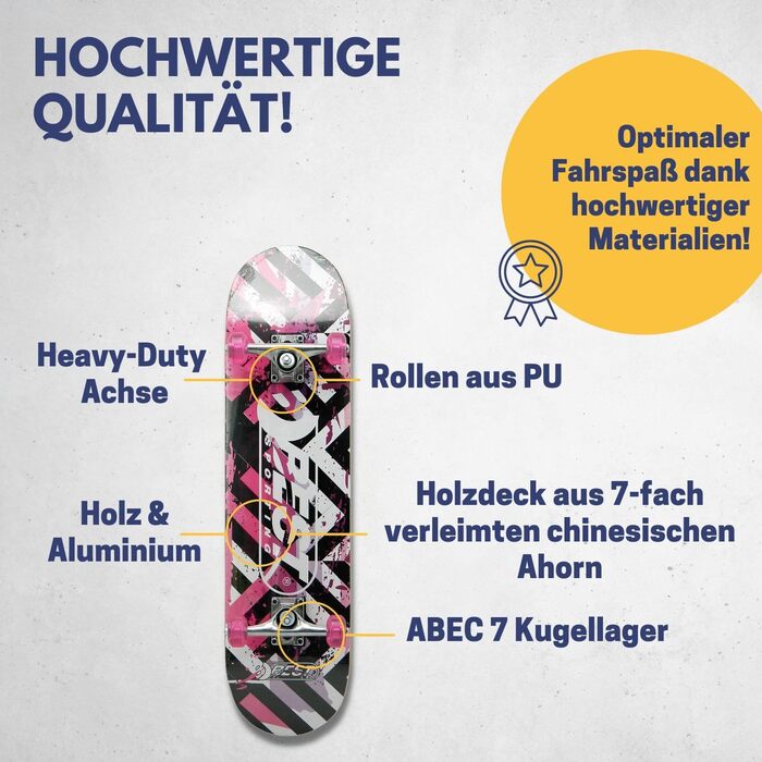 Скейтборд Best Sporting ABEC 3/7, дерево й алюміній, для дорослих, 78,5x20,4 см, рожевий Октопус