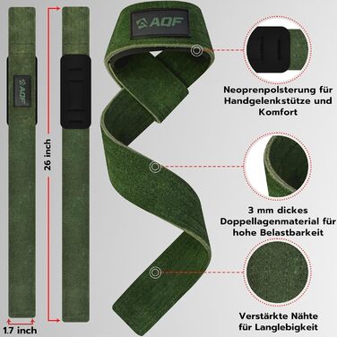 Шкіряні лямки для силових тренувань AQF (зелені) — Професійні напульсники для бодібілдингу, важкої атлетики та станової тяги, унісекс