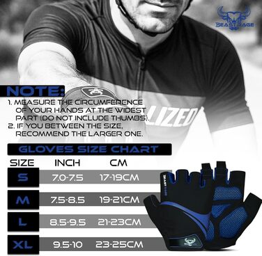 Велосипедні рукавички BEAST RAGE для жінок та чоловіків, дихаючі, безпальцеві, з антиковзким покриттям, амортизація, підходить для шосе, MTB, гірського велосипеда, білого кольору (BLAU, XL)