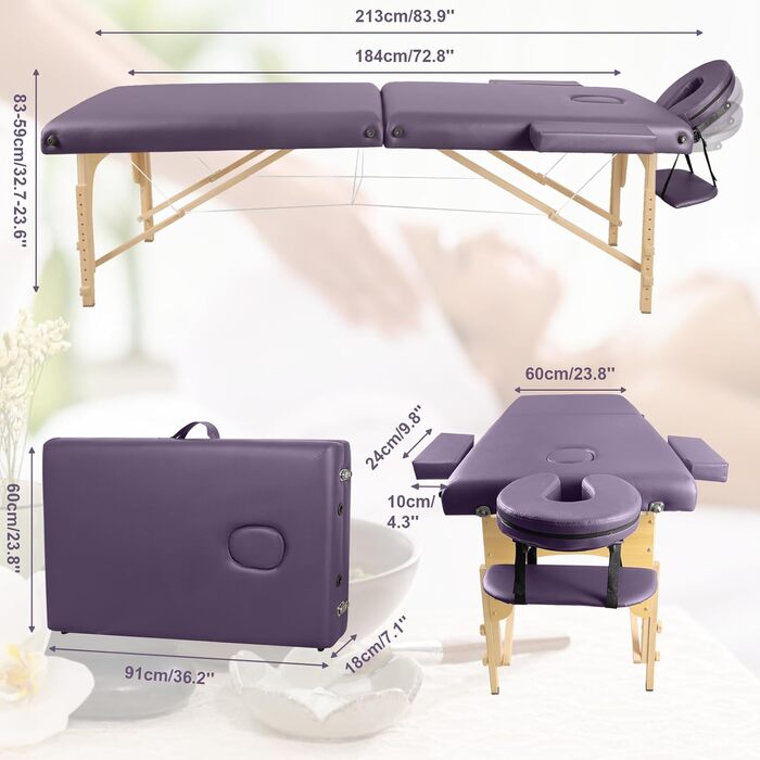 Масажний стіл складаний для косметології: дерев'яний масажний стіл з 2 зонами, мобільне масажне ліжко, масажна банка для фізіотерапії та татуювання