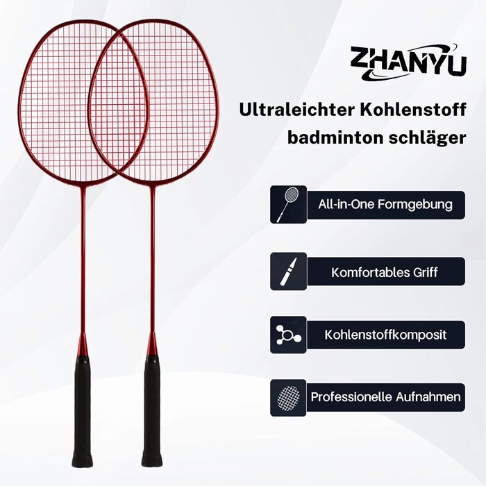 Набір для бадмінтону Federball: 2 ракетки, 2 воланчики, сумка (82 г, карбон)