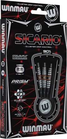 Дротики WINMAU Sicario 23 г вольфрамові для дартсу, стілтіп, професійні, з хвостовиками та оперенням
