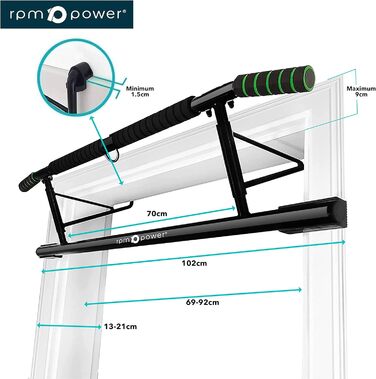 RPM Power Турнік для дверей та підлоги, багатофункціональний турнік-станція з брусами і тренувальними стрічками, для підтягувань, віджимань, домашніх тренувань