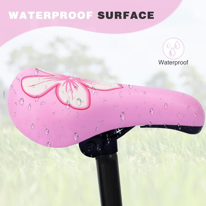 Дитячий велосипедний сідло – м'яке та водонепроникне сідло для хлопчиків/дівчаток – антиковзне покриття, широке велосипедне крісло Dual Shock для 12, 14, 16, 18, 20 дюймових гірських велосипедів, Чорний/Червоний (Великий рожевий квітка)