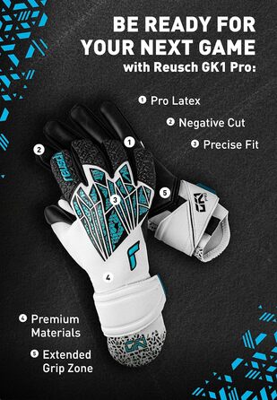 Воротарські рукавички Reusch GK1 Pro для дорослих, біло-сині, відмінний хват, внутрішній шов, розмір 10