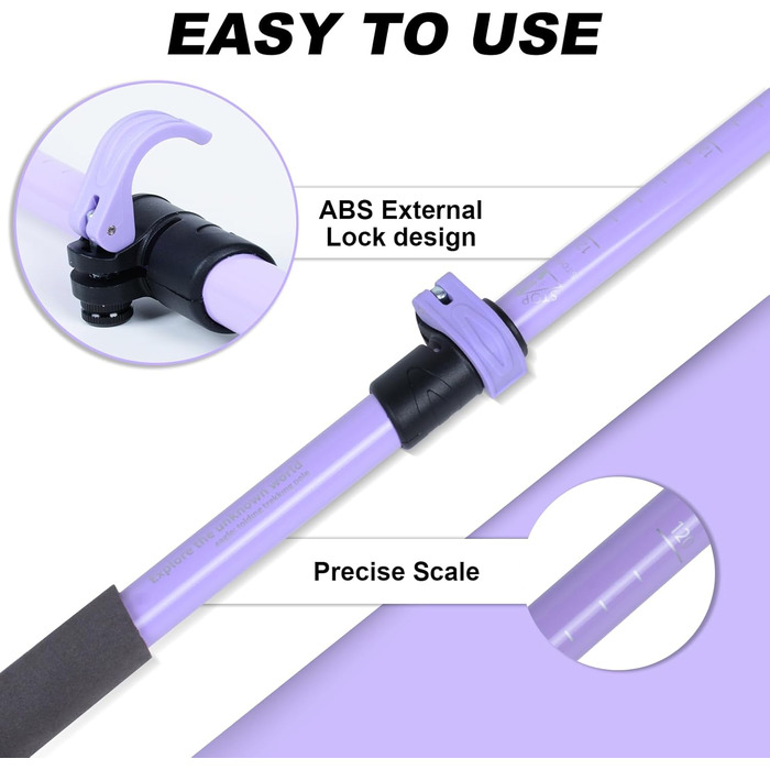 Телескопічна палиця для скандинавської ходьби Qoosea для жінок, вуглецеве волокно, складана трекінгова палиця 110-125 см з гумовим наконечником та сумкою (фіолетова)
