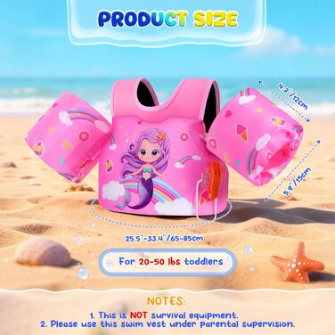 Надувні рукавики для плавання MoKo для дітей, рожевий, райдужний, фіолетовий, мотив русалки, 9-23 кг