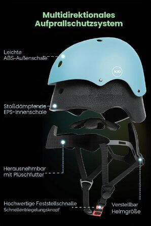 Дитячий велосипедний шолом XJD для дітей 3-13 років, регульований захисний шолом для самоката, скейта та ролика, Dusty Blue (розмір M: 55-58 см)