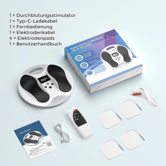 Електричний масажер для ніг та стегон Medic Durchblutungsstimulator: EMS, TENS, для ніг, стегон, від нейропатії, болю в колінах та ногах, покращує кровообіг. 4 електроди