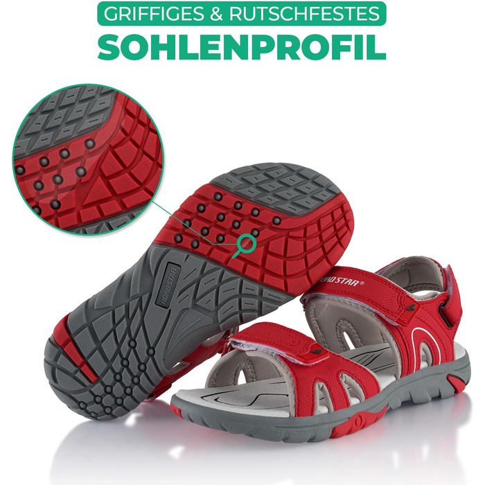 Трекінгові сандалії Fusskleidung для жінок та чоловіків, легке літнє взуття з міцною прогумованою підошвою, червоно-сірі, розмір 39 EU