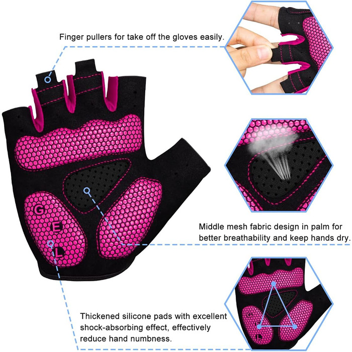 Велосипедні рукавички з гелевою вставкою, півпальцеві, чоловічі, для гірського велосипеда, спортивні, рожеві, розмір L