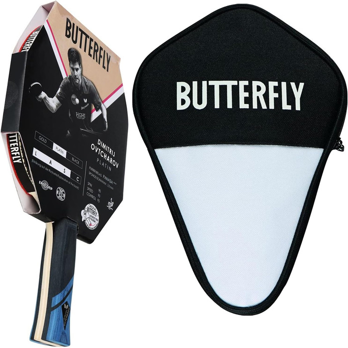 Настільний тенісний ракетка Butterfly Dimitrij Ovtcharov Platin з чохлом, ITTF сертифікований, гумова накладка Pan Asia 1,7 мм, для професійних гравців, Eva-технологія