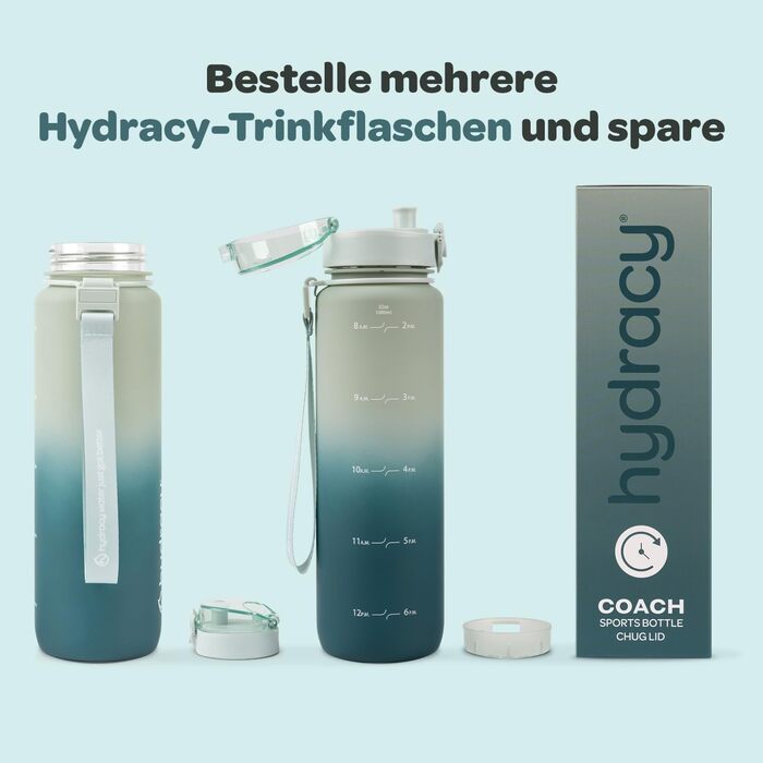 Водяна пляшка Hydracy 1л з вставкою для фруктів - спортивна, BPA-free, з таймером, противитікання, без конденсату, салатово-блакитна