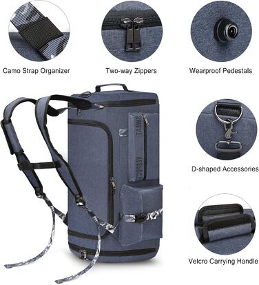 Спортивна сумка-мешок для чоловіків 3-в-1 з відділенням для взуття та вологих речей, синя (22.4 x 10.6 x 11 дюймів)