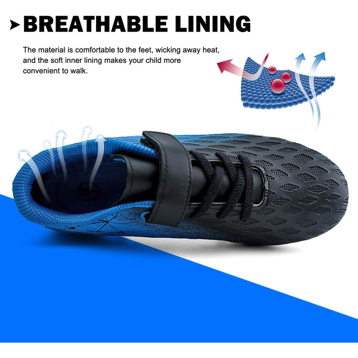 Дитячі футбольні бутси JABASIC Firm Ground для хлопчиків та дівчаток (26 EU, чорний, синій)