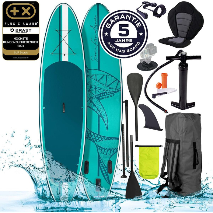 Надувна SUP-дошка BRAST Shark 300-320 см з аксесуарами: весло 2-в-1, сидіння для каяка, тримач для камери, ремінь на ногу, насос, рюкзак, гарантія 5 років