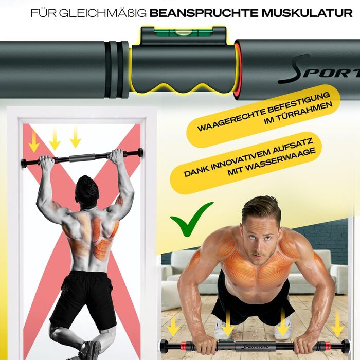 Турнік для дверей Sportstech KS260/270, до 200 кг, без свердління, регульований, для дому, калістеніка