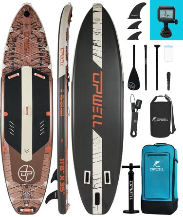 Надувний SUP Борд UPWELL Premium Stand Up Paddling Board з комплектом: сидіння, кріплення для камери, весло та аксесуари. Макс. вага 204 кг (2 особи), розмір 350x89x15 см, Jurassic