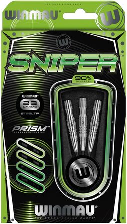 Дротики Winmau Sniper Profi з вольфраму для дартсу, сталевий наконечник, 23 г, комплект з оперенням та стрижнями