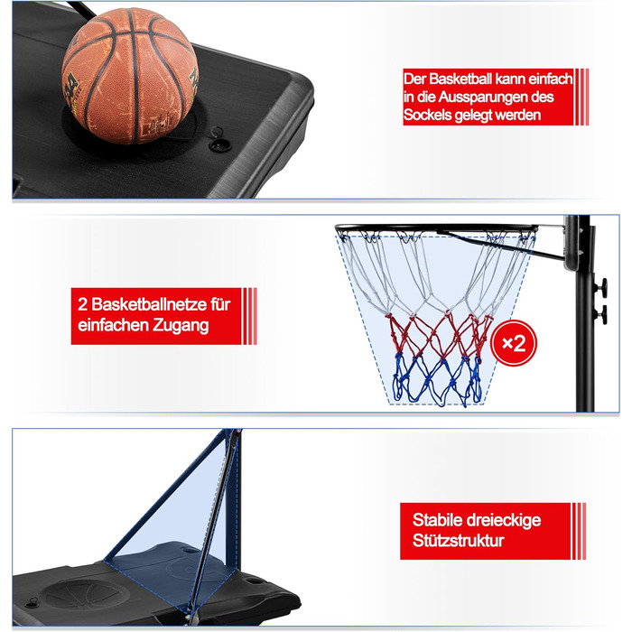 Баскетбольне кільце Yaheetech з регульованою висотою на стійці з колесами для вулиці та приміщення (76,5x56,5x249 см)