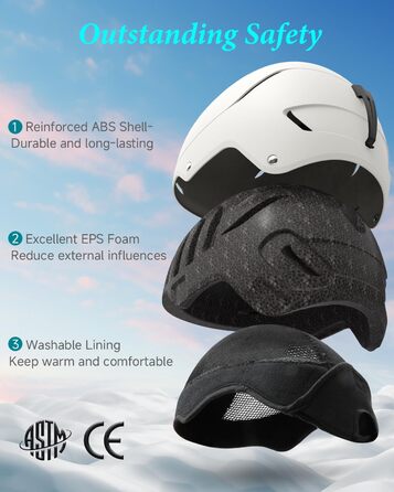 Шолом для сноуборду та лиж чоловічий/юнацький, регульований розмір, флусові навушники, система вентиляції, сумісний з маскою (Eggshell white, L)