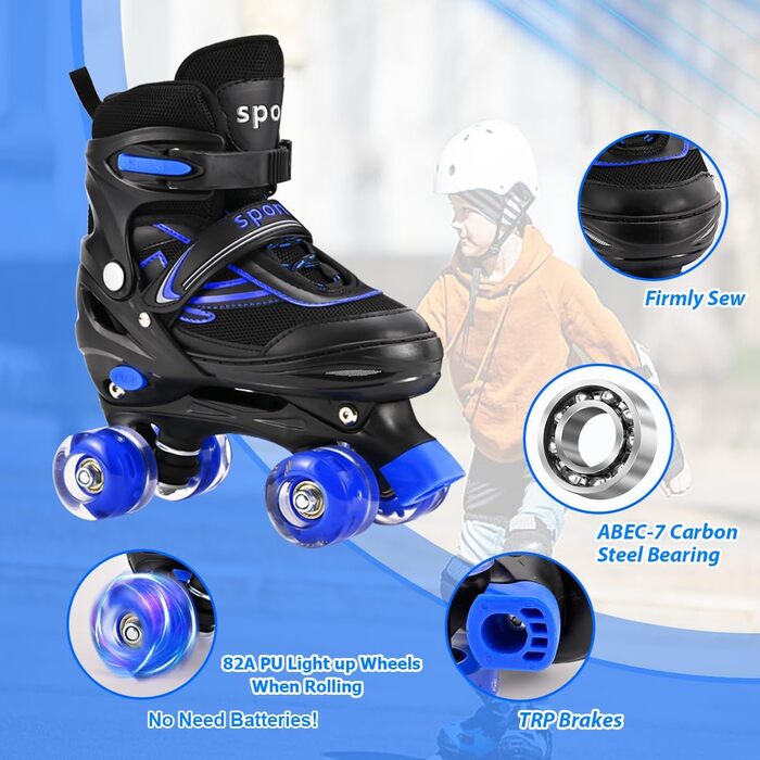 Дитячі ролери Duzskj для хлопчиків та дівчаток, регульовані, з підшипниками, чорний & фіолетовий (L, чорний & синій)